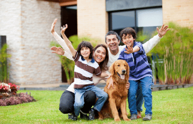 family with Golden Retriever