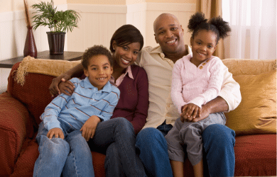 family on sofa