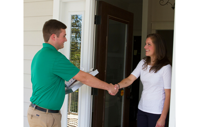 Our top rated carpet cleaners meet homeowner at the door to shake hands