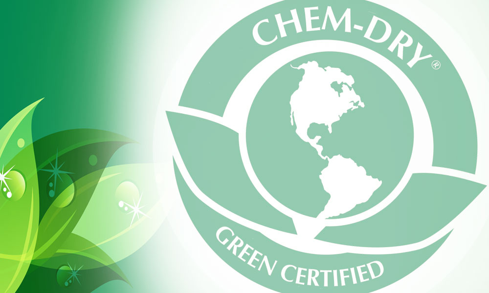 Chem-Dry Green Certified seal next to green leaves