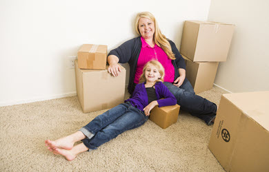 Mom and daughter move into new home with clean carpeting