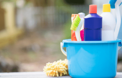 bucket of cleaning products