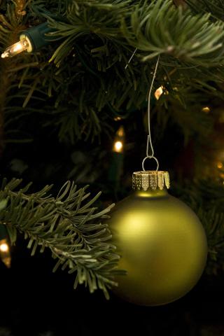 green ornament on Christmas tree